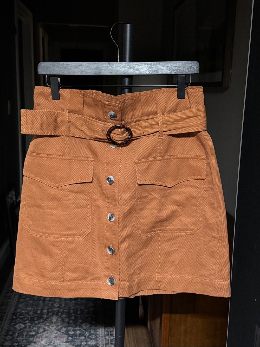 {Banana Republic} Rust Brown Paperbag Waist Button Down Linen Blend Skirt WSK36